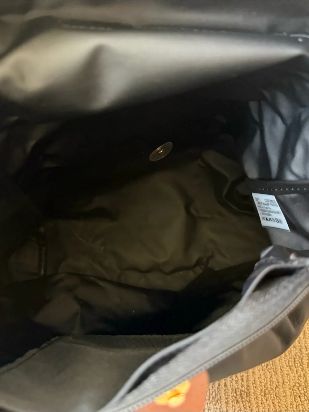 Longchamp Black Nylon Backpack with Brown Leather Flap